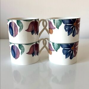 90s Sango Toujours Tea Cups Mugs Deborah Mallow Porcelain Floral Plumb Set of 4